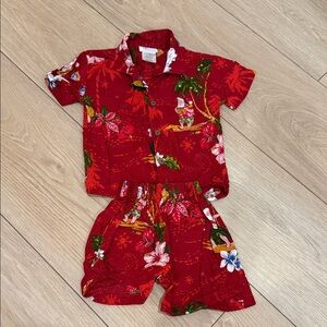 Christmas Red Tropical Hibiscus Short Sleeve Pajama Set for Kids